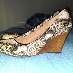 Size 9 women's Clark's snakeskin wedges